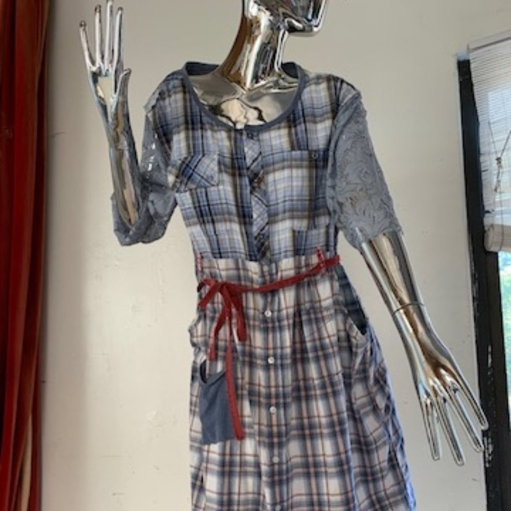 patchwork belted plaid dress.